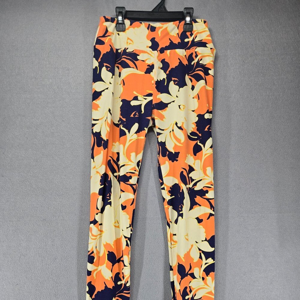 LuLaRoe Leggings/Women's Stretch Pants, Hawaiian Flower, Orange/Navy/Cream, XS/S